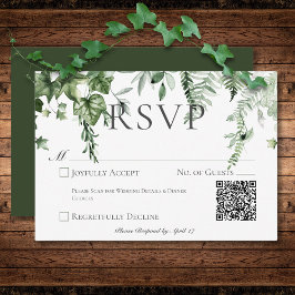 Rustic Ivy & Sage Greenery Grönt Bröllop QR-kod OSA Kort