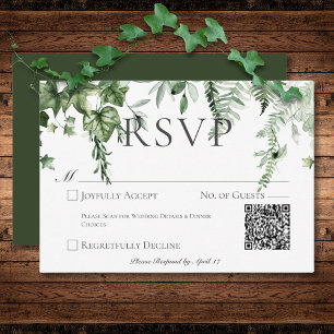 Rustic Ivy & Sage Greenery Grönt Bröllop QR-kod OSA Kort