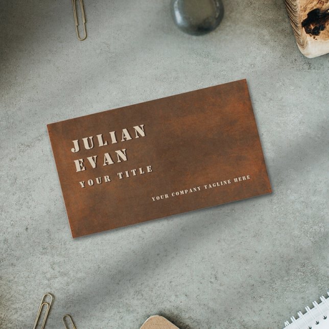 Rustic Järn Bold Stencil Masculine Metall Visitkort (Rustic Iron Bold Stencil Masculine Metal Business Card)