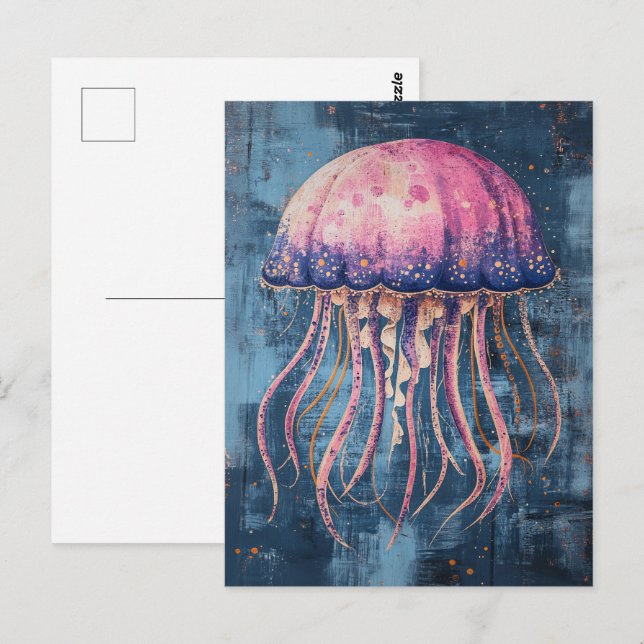 Rustic Jellyfish Oljemålning Vykort (Fram/baksida)