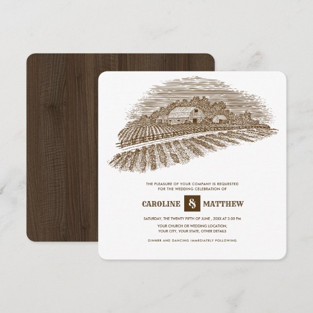 Rustic | Jordbruk | Barn Wood Bröllop Inbjudningar (Fram/baksida)