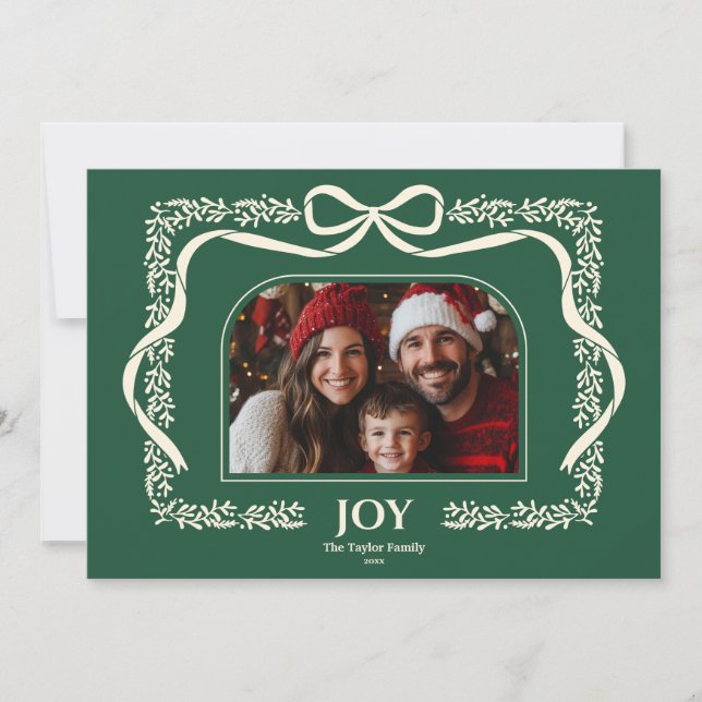 Rustic Joy jul Bow Ribbon Photo Ram Inbjudningar (Framsida)