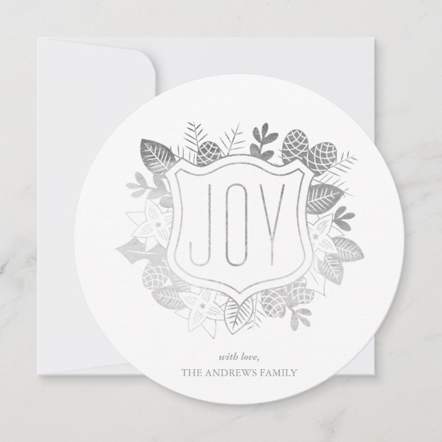 Rustic Joy Round Faux Silver Foil Helgdag Card Julkort (Framsida)