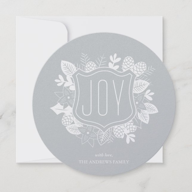 Rustic Joy Round Shimmer Silver Helgdag Card Julkort (Framsida)