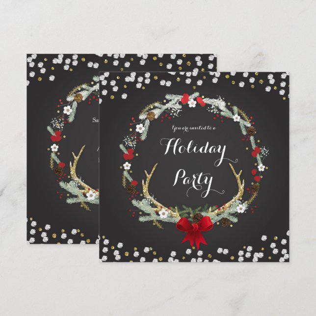 Rustic jul Antler WandeParty-inbjudningar Inbjudningar (Fram/baksida)