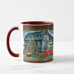 Rustic jul Barn Lastbil Julgran vid Farm Mugg