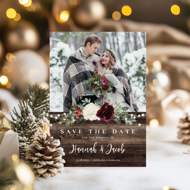 Rustic jul Barn Wood String Ljus Spara Datumet (Skapare uppladdad)