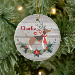 Rustic jul Beagle Hund Antlers Greenery Julgransprydnad Keramik