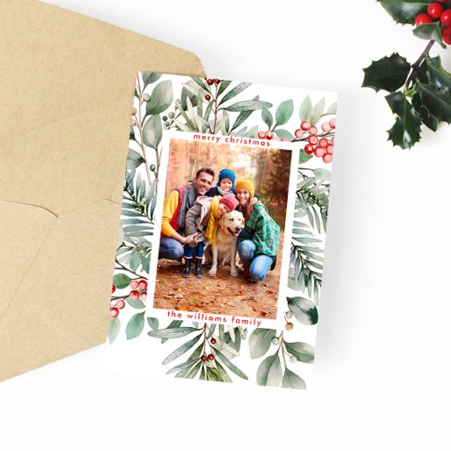 Rustic jul Berries Hälsning Photo Julkort (Skapare uppladdad)