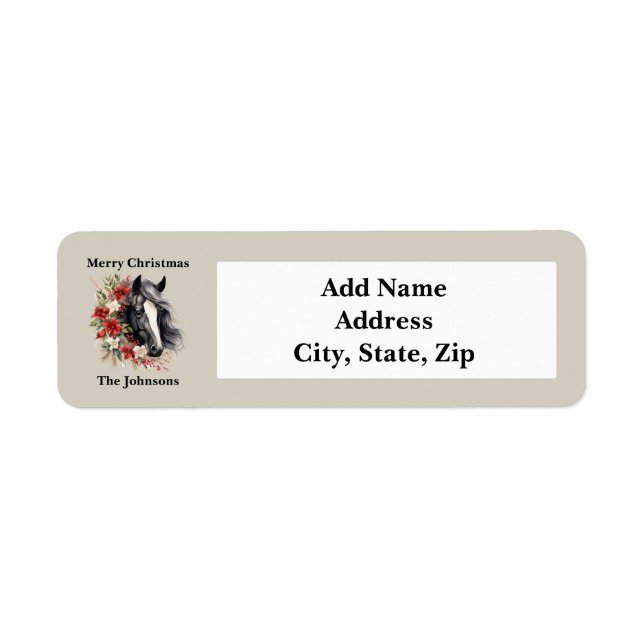 Rustic jul Black Horse Red Wand Returadress Etikett (Framsidan)