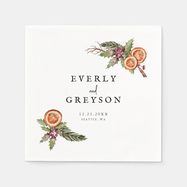 Rustic jul Botanical Spice Bröllop Pappersservett (Framsidan)