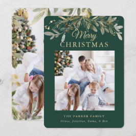 Rustic jul Botanical | Två foto och Guld Julkort