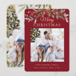 Rustic jul Botanical | Två foto och Guld Julkort