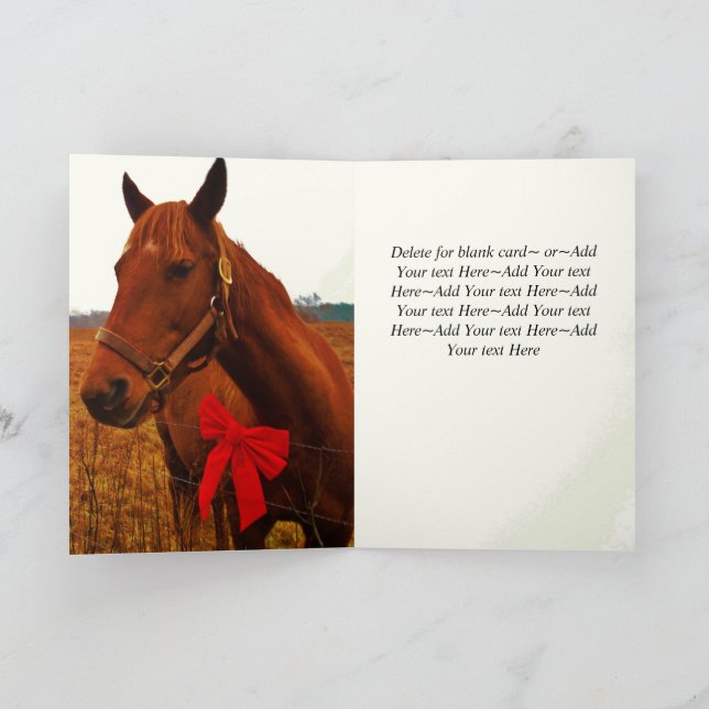 Rustic jul Brown Horse Red Bow Helgkort (Inuti)