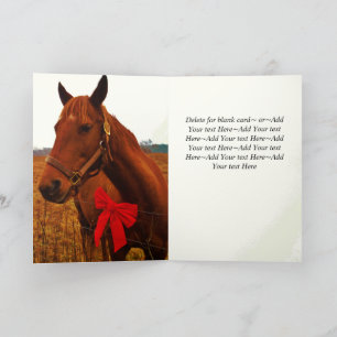Rustic jul Brown Horse Red Bow Helgkort