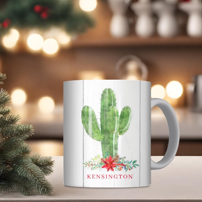 Rustic jul Cactus Succulent Helgdag Kaffemugg (Rustic Christmas Cactus Succulent Holiday Coffee Mug)