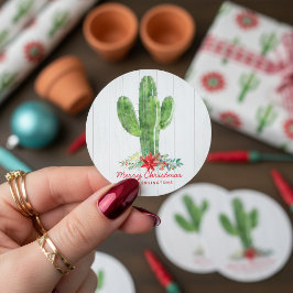 Rustic jul Cactus White Wood Helgdag Runt Klistermärke