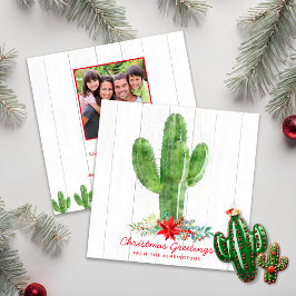 Rustic jul Cactus Wood Helgdag Photo Inbjudningar