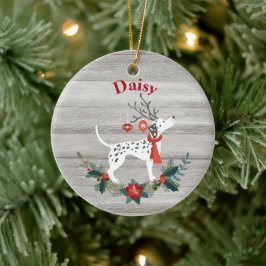 Rustic jul Dalmatian med Antlers & Greenery Julgransprydnad Keramik