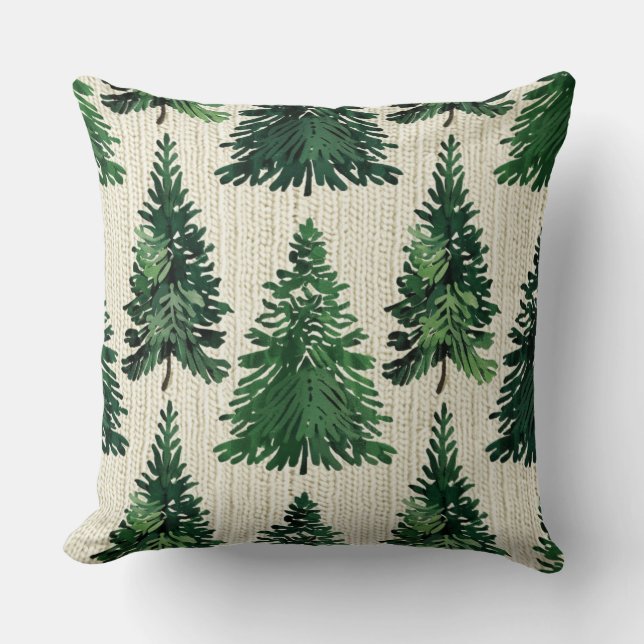 Rustic jul Evergreen Träd Kudde (Framsida)