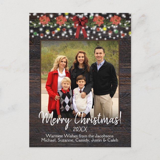 Rustic jul Garland på Barn Wood Photo Helg Vykort (Framsida)