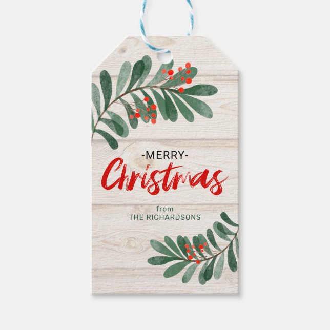 Rustic jul Greenery Helgdag Presentetikett (Framsidan)