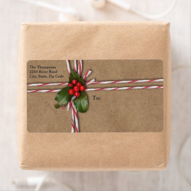 Rustic jul Kraft Papper med Holly Berries Fraktsedel (Insitu)