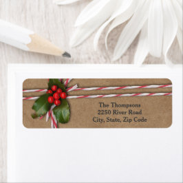 Rustic jul Kraft Papper med Holly Berries Returadress Etikett