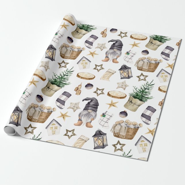 Rustic jul Land Gnomes och Dekorationer Presentpapper (Utrullad)