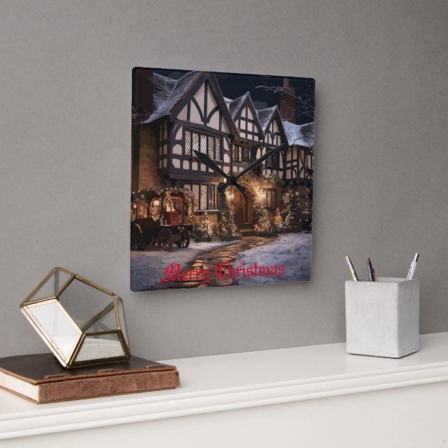 Rustic jul Magic Fyrkantig Klocka (Kontor)