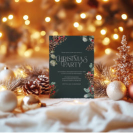 Rustic jul Party Inbjudan, Grönt Helgdag Tema Julkort