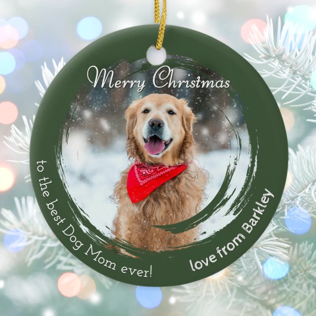Rustic jul Pet Photo Ornament för Hund Mamma (A Christmas ornament for 'the best Dog Mom ever!' to personalize with a pet photo and pet's name)