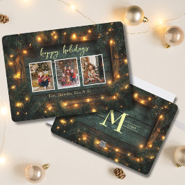 Rustic jul Photo Collage Gräs Garland Ljus Julkort