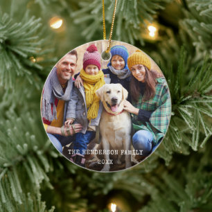 Rustic jul Photo Red Snöflingor Tillbaka Julgransprydnad Keramik