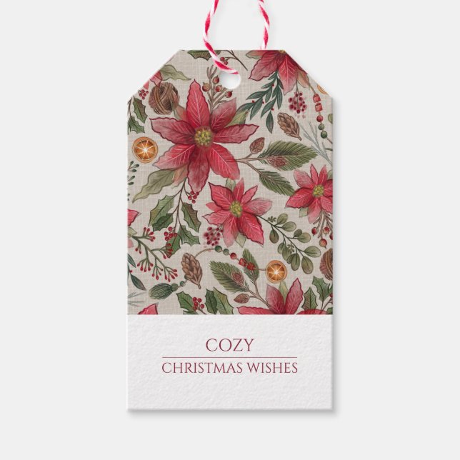 Rustic jul Poinsettias Presentetikett (Framsidan)