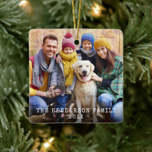 Rustic jul Red Snöflingor Back Photo Julgransprydnad Keramik