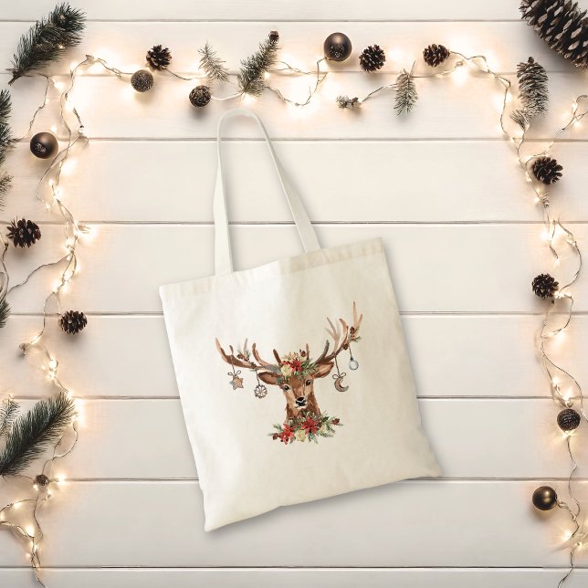 Rustic jul Reindeer Antler Ornaments Tygkasse (Rustic Christmas Reindeer Antler Ornaments Tote Bag)