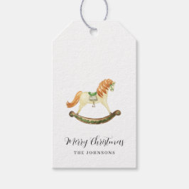 Rustic jul Rocking Horse Buffalo Check Presentetikett