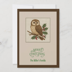Rustic jul Uggla med Holly löv Julkort