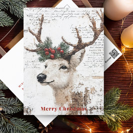 Rustic jul Winter Reindeer Helg Vykort