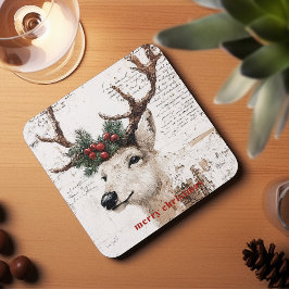 Rustic jul Winter Reindeer Underlägg Papper Kvadrat