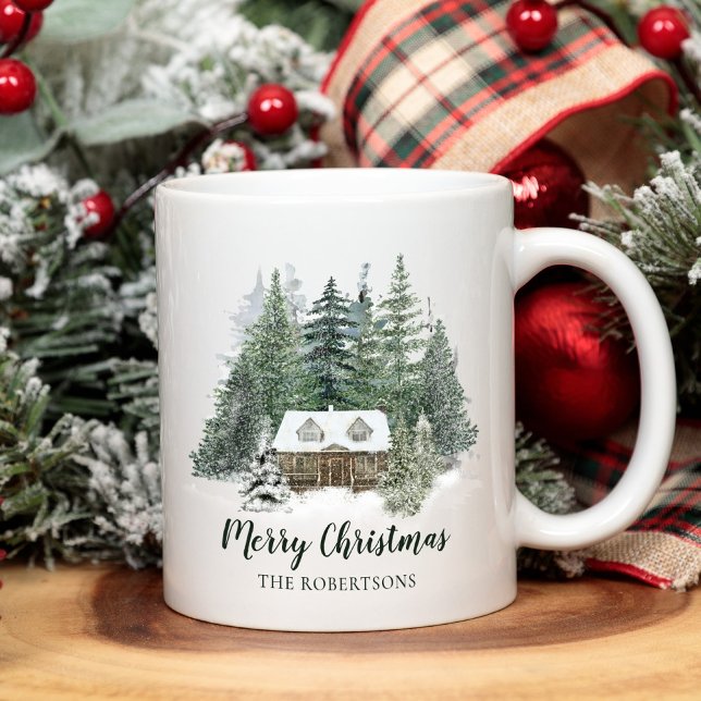 Rustic jul Woodland Cabin Kaffemugg (Skapare uppladdad)