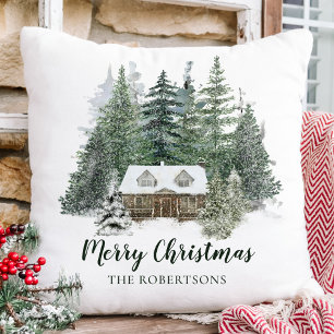 Rustic jul Woodland Cabin Kudde