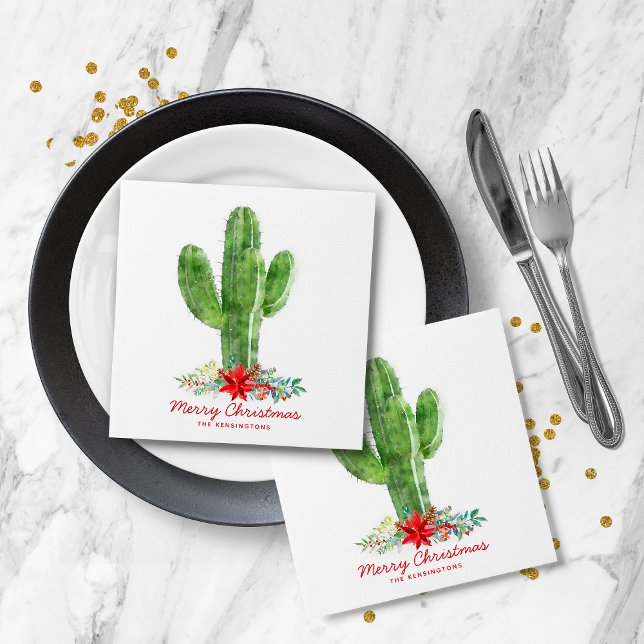 Rustic julaktus Blommigt Helgdag Pappersservett (Rustic Christmas Cactus Holiday Floral Napkins)