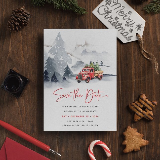 Rustic julfest med röd lastbil Save the Date Helg Vykort (Skapare uppladdad)