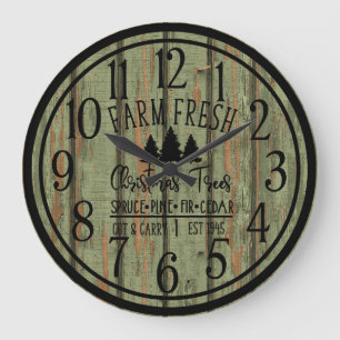 Rustic Julgran Farm Round Wood Wall Clock Stor Klocka