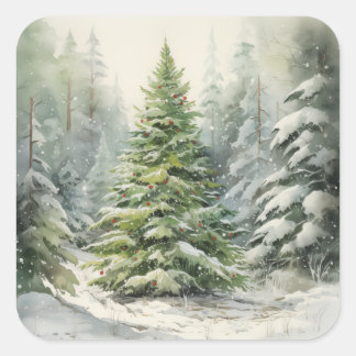 Rustic Julgran Fyrkantigt Klistermärke