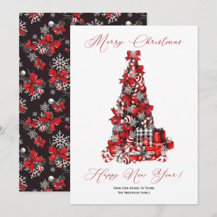 Rustic Julgran in Red, Black and White Julkort