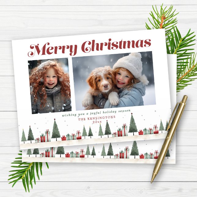 Rustic Julgranar Helgdag Photo Julkort (2-Photo Rustic Christmas Card)