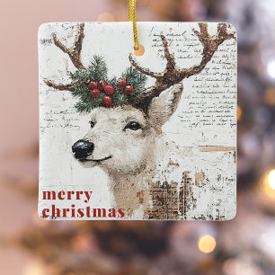 Rustic julvinter Reindeer Photo Julgransprydnad Keramik